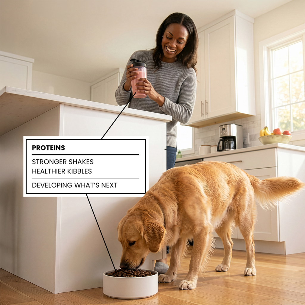 Women in kitchen with dog
