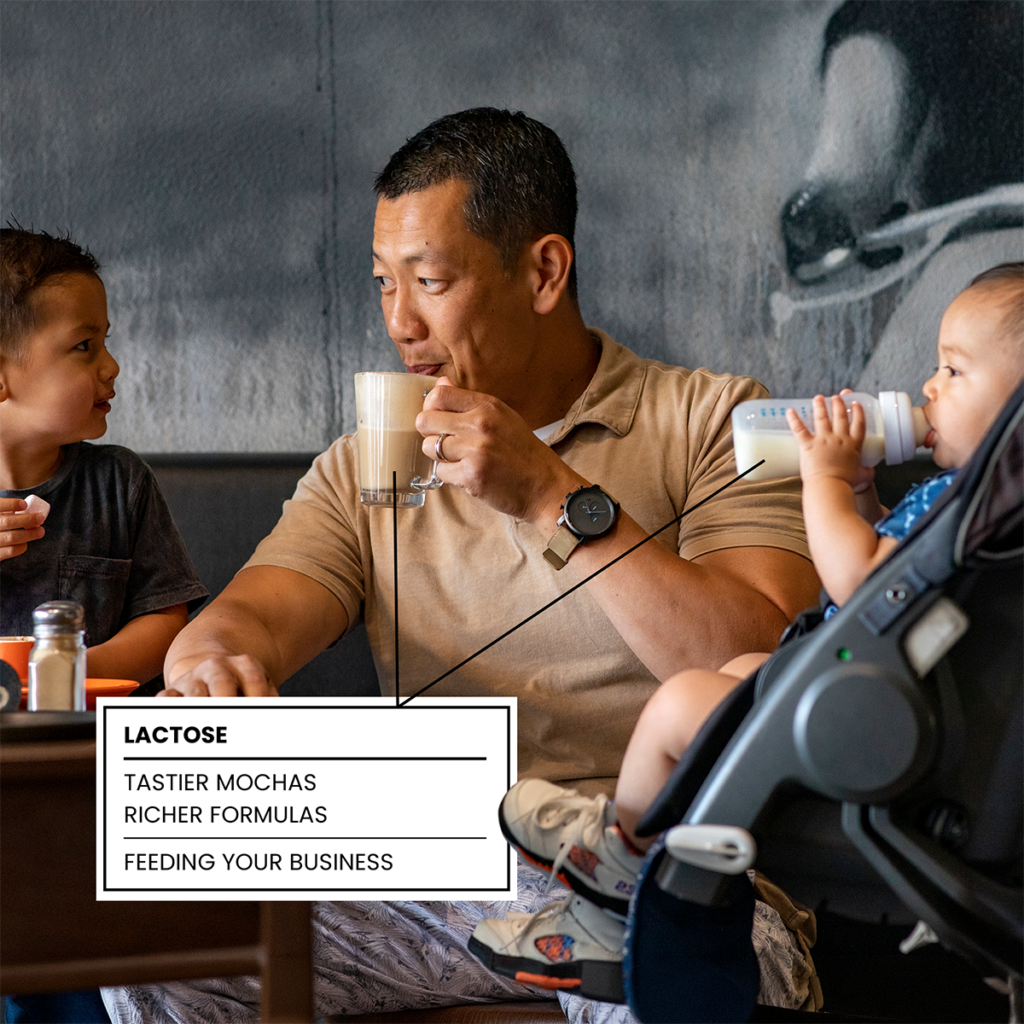 Dad and children enjoying coffee and milk
