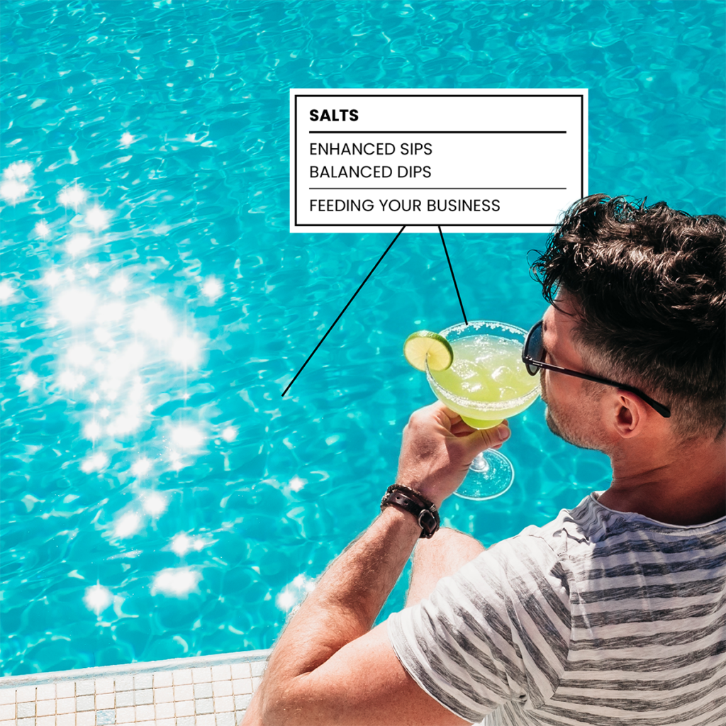 Man drinking margarita pool-side